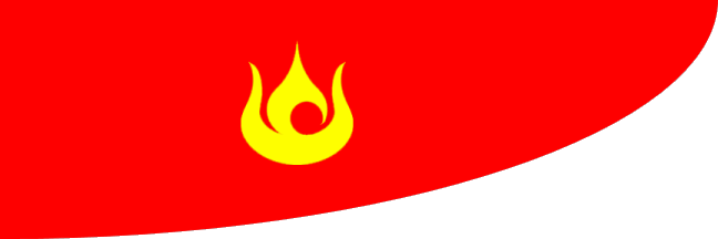[red field, assymetrical shape, gold flame